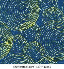 Seamless abstract background with halftone dots. Yellow dots over blue background.