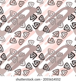Seamless abstract background. Hand-drawn triangles in delicate beige tones. Vector in flat style. Suitable for packaging and textiles.