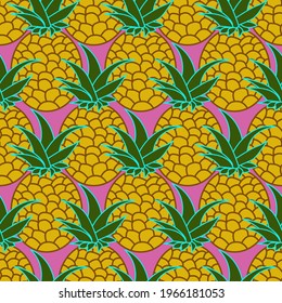seamless abstract background with the image of pineapples on a pink background for printing on fabric, packaging and wallpaper, as well as for room decoration