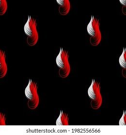 seamless abstract background with the image of tongues of flame of red and white shades on a black background for prints on fabrics, packaging, wallpaper and also for interior decoration