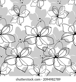 Seamless abstract background with linear pattern of magnolia flower. Stylized vector graphics.