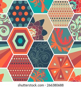 Seamless abstract background made of colorful honeycombs with  miscellaneous pattern