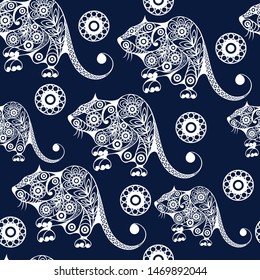 Seamless abstract background with metal rat,  symbol of 2020. Texture (pattern) for textile, wallpapers, print, wrapping, scrapbooking, book cover, cloth. New year design. Vector illustration.