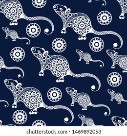 Seamless abstract background with metal rat,  symbol of 2020. Texture (pattern) for textile, wallpapers, print, wrapping, scrapbooking, book cover, cloth. New year design. Vector illustration.