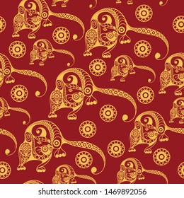 Seamless abstract background with metal rat,  symbol of 2020. Texture (pattern) for textile, wallpapers, print, wrapping, scrapbooking, book cover, cloth. New year design. Vector illustration.
