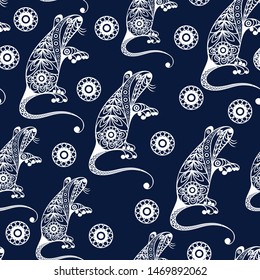 Seamless abstract background with metal rat,  symbol of 2020. Texture (pattern) for textile, wallpapers, print, wrapping, scrapbooking, book cover, cloth. New year design. Vector illustration.