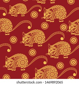 Seamless abstract background with metal rat,  symbol of 2020. Texture (pattern) for textile, wallpapers, print, wrapping, scrapbooking, book cover, cloth. New year design. Vector illustration.