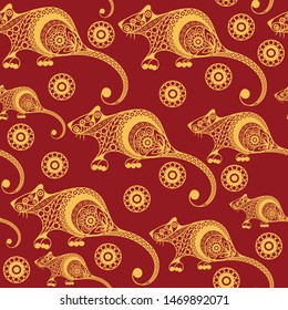 Seamless abstract background with metal rat,  symbol of 2020. Texture (pattern) for textile, wallpapers, print, wrapping, scrapbooking, book cover, cloth. New year design. Vector illustration.