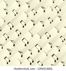 Seamless abstract background notes of different duration with stripes of light behind.