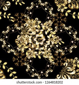 Seamless abstract background. Oriental vector classic black and brown and golden pattern. Vector illustration.