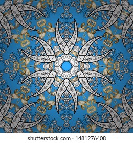 Seamless abstract background. Oriental vector classic blue and white and golden pattern. Vector illustration.