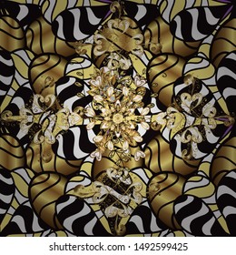 Seamless abstract background. Oriental vector classic yellow and black and golden pattern. Vector illustration.