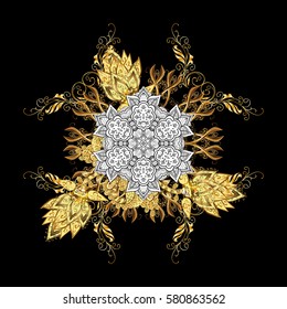 Seamless abstract background. Oriental vector classic black and golden pattern with white doodles.