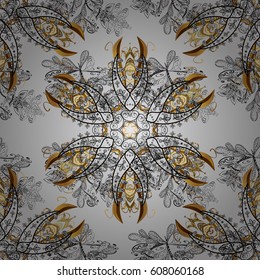 Seamless abstract background. Oriental vector classic gray and golden pattern with white doodles.