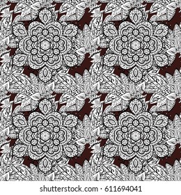 Seamless abstract background. Oriental vector classic brown and gray pattern with white doodles.