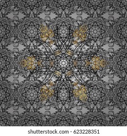 Seamless abstract background. Oriental vector classic gray and golden pattern with white doodles.