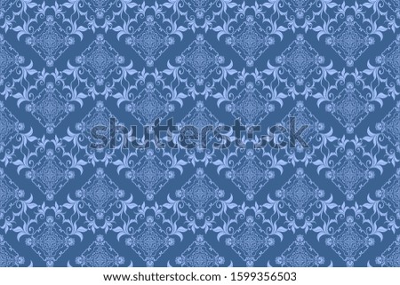 Seamless abstract background with ornament for wallpaper design.  Blue floral ornament on background. Seamless wallpaper pattern. Vector illustration