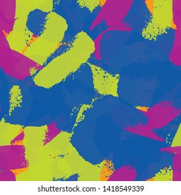 Seamless abstract background of paint strokes blue, green, purple. Texture for printing on fabric, business cards, posters