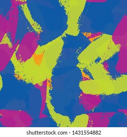 Seamless abstract background of paint strokes blue, green, purple. Texture for printing on fabric, business cards, posters