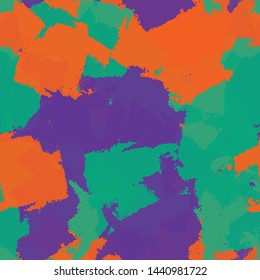 Seamless abstract background of paint strokes orange, green, purple. Texture for printing on fabric, business cards, posters
