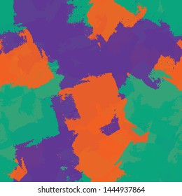 Seamless abstract background of paint strokes orange, green, purple. Texture for printing on fabric, business cards, posters
