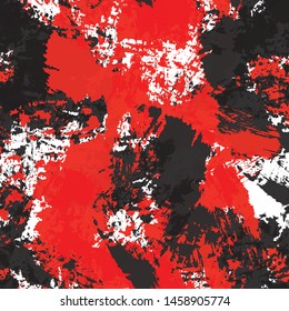 Seamless abstract background of paint strokes black, white, red. Texture for printing on fabric, business cards, posters