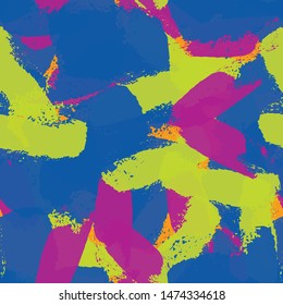 Seamless abstract background of paint strokes blue, green, purple. Texture for printing on fabric, business cards, posters