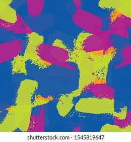 Seamless abstract background of paint strokes blue, green, purple. Texture for printing on fabric, business cards, posters
