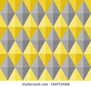 Seamless abstract background pattern. 3D diamond shape, yellow, gray. Color trend 2021. Textured design for fabric, tile, cover, poster, textile, backdrop, flyer, brochure, wall. Vector illustration.