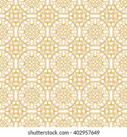 Seamless abstract background pattern with beige guilloche ornament on white (transparent) background. Vector illustration eps