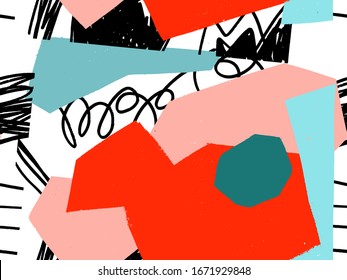 Seamless abstract background pattern in bright summer positive colors. Geometric contour and fill pattern in abstract shapes. Similar to lettering
