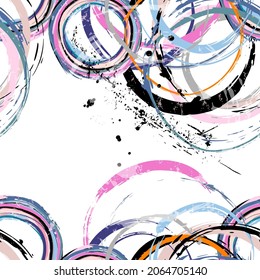 seamless abstract background pattern, with circles, paint strokes and splashes