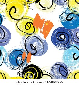 seamless abstract background pattern, with circles, swirls, stripes, paint strokes and splashes