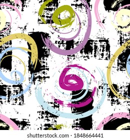 seamless abstract background pattern, with circles/swirls, paint strokes and splashes