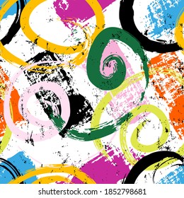 seamless abstract background pattern, with circles/swirls, paint strokes and splashes