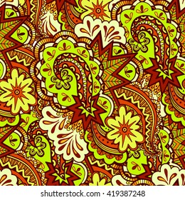 Seamless Abstract Background, Pattern of Colorful Figures and Elements. Vector