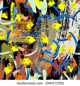 seamless abstract background pattern, composition with lines, structure, paint strokes and splashes
