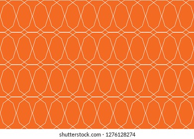 Seamless, abstract background pattern in decagon shapes made with lines in orange color. Decorative vector art.