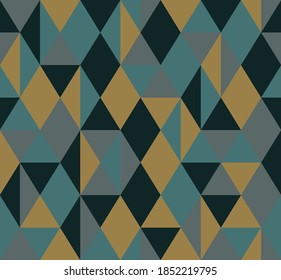 Seamless abstract background pattern. Diamond shapes and cross-cut triangles. Dark colors and elegant style. Vector illustration.