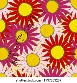 seamless abstract background pattern, with flowers, strokes and splashes, grungy