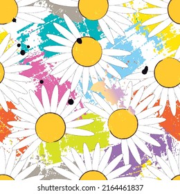 seamless abstract background pattern, with flowers, circles, paint strokes and splashes