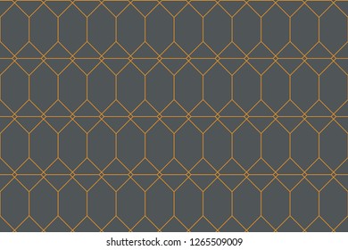 Seamless, abstract background pattern made with lines in dark, pastel green and gold colors. Classic, vintage looking vector art.