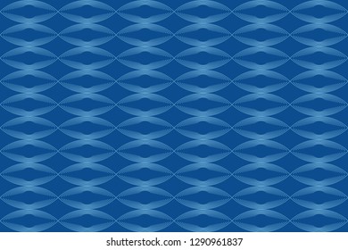 Seamless, abstract background pattern made with lines forming eye shape in blue color. Modern, decorative vector art.