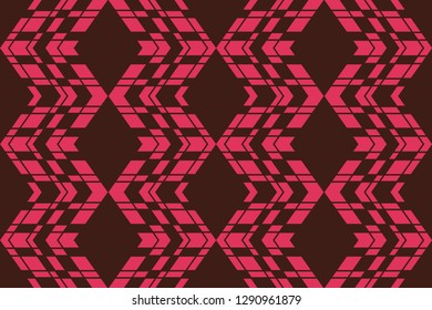 Seamless, abstract background pattern made with parallelogram shapes forming hexagons in pink and red colors. Modern, decorative vector art.