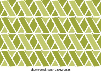 Seamless, abstract background pattern made with paint brushes forming braided geometric shapes in tones of green. Modern, bold vector art.