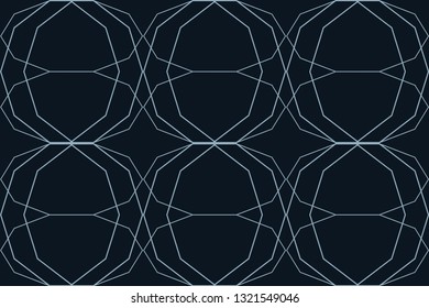 Seamless, abstract background pattern made with lines forming decagon shapes in technology abstraction. Modern vector art in blue color.