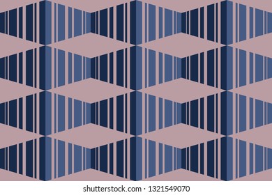 Seamless, abstract background pattern made with striped rhomboidal shapes. Geometric and decorative vector art in blue and grey colors.