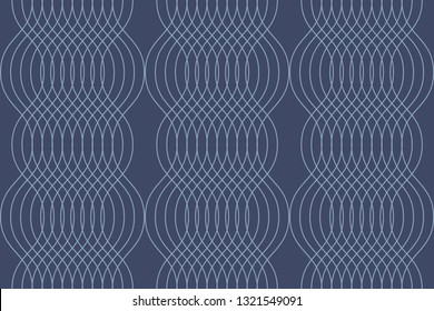 Seamless, abstract background pattern made with curvy thin lines in wave abstraction. Decorative, elegant and retro vector art in tones of blue color.