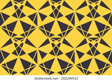 Seamless, abstract background pattern made with triangle shapes in yellow and dark blue colors. Bold, geometric and modern vector art.