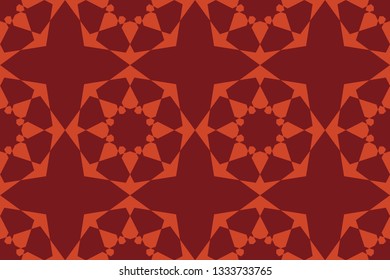 Seamless, abstract background pattern made with geometric shapes in flower abstraction. Decorative vector art in red and orange colors.
